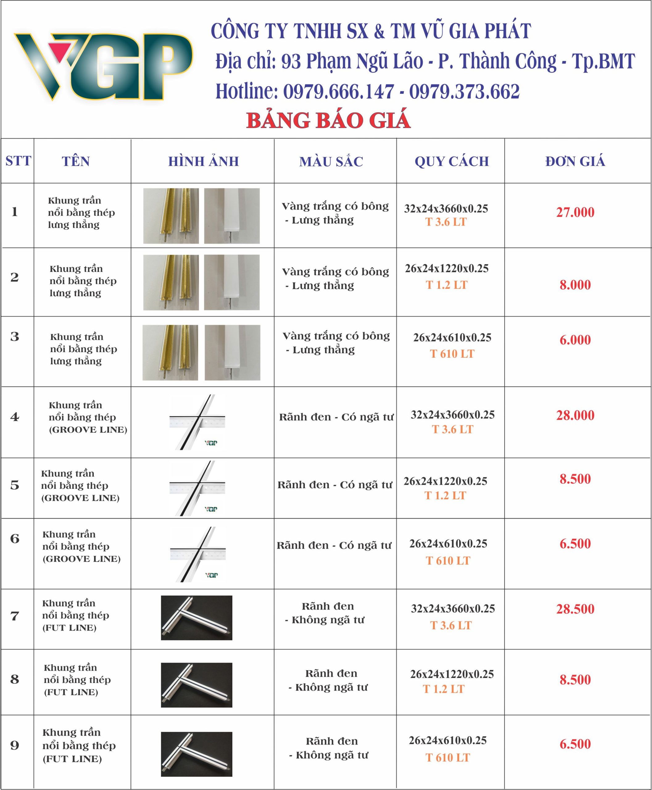 báo giá khung xương trần thả